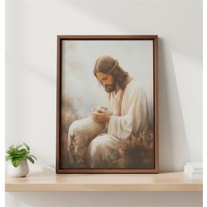 Jesus and Lamb Canvas Wall Art Jesus Running After Lost Lamb Picture Wall Art Canvas Print Christian Home Decor 8x10 inch (AAA-Bestseller)