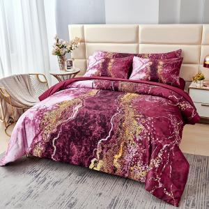 PERFEMET King Size Bed in A Bag Burgundy Watercolor Marble Printed Bed Set with Sheets Aesthetic Retro Artwork Style Dark Red Comforter Set for All Season(Burgundy, King)