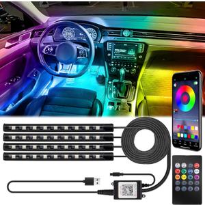 BFXM Car Interior Lights, 5V LED Strip Lights with USB Adapter, Ambient Lighting Car Accessories, App & Remote Control Music Sync Color Change Lights for Truck Car Decor (36LED Beads)