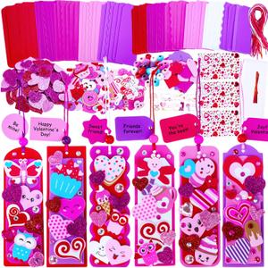 Winlyn 36 Sets Valentine's Day Decorations DIY Heart Bookmarks Valentine Craft Kits Blank Foam Bookmarks with Valentine Foam Stickers for Kids Classroom Activities Reading Party Favors Gift Exchange