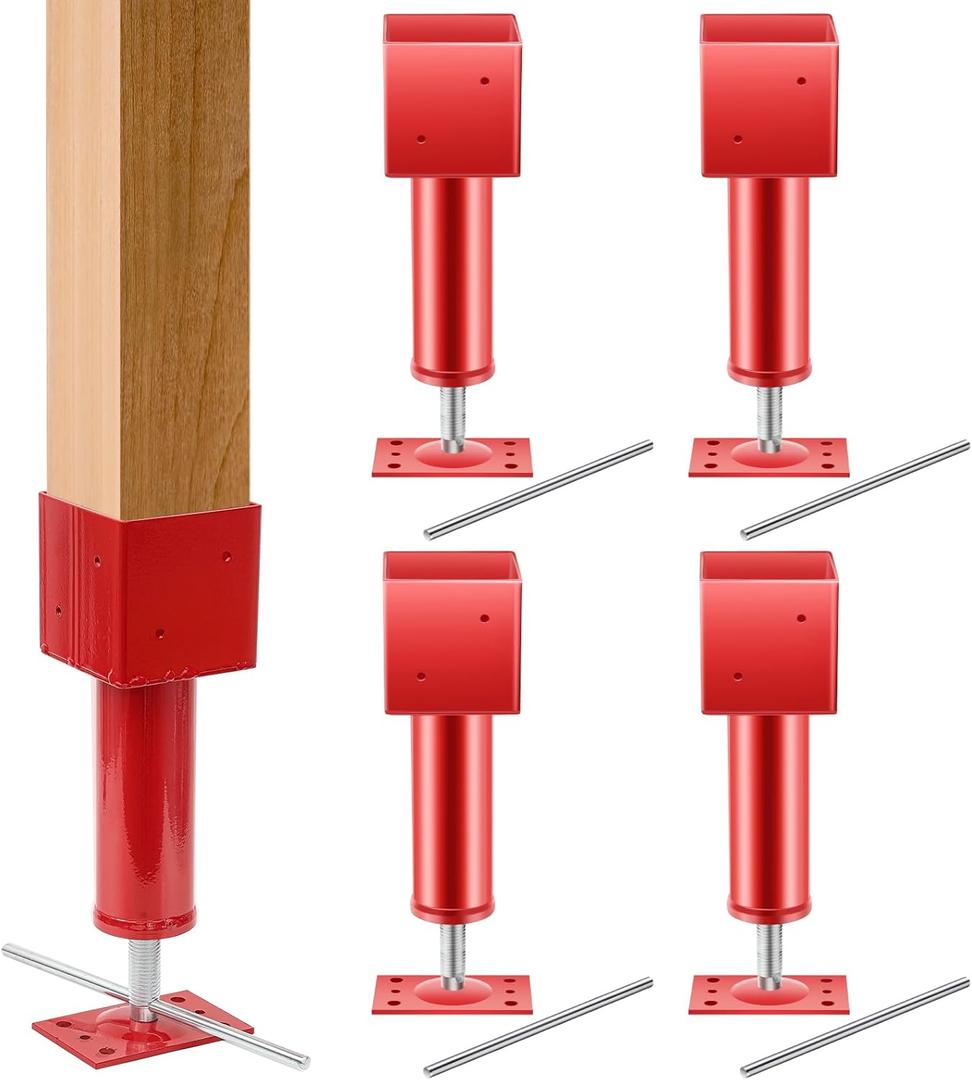 Lasnten 2 Pcs 4.5x4.5 Screw Jack Post 14.5" - 18.5" Height Range 24700 lbs Load Capacity Adjustable Temporary House Jacks for Leveling Flooring Basement Shore Beams Foundation Repair(Red)