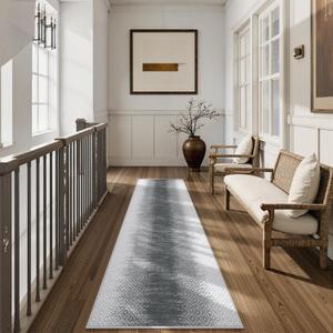 Lahome Moroccan Runner Rugs for Hallway 2.5x8,Grey Long Kitchen Runner Rugs Washable Ultra-Thin Non Slip, Soft Abstract Carpet Runners for Entryway Stair