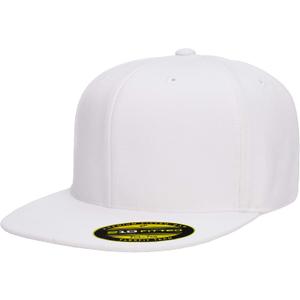 Flexfit Mens 210 Fitted Flat Bill Cap Hat (Small-Medium, White)