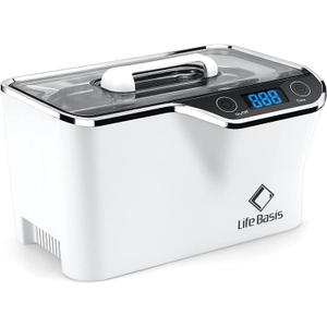 LifeBasis Ultrasonic Jewelry Cleaner, Professional 45kHz Ultrasonic Cleaner Machine 20 Ounces (600ML) with Digital Timer, Watch Holder Ultrasonic Glasses Cleaner for Ring, Coin, Watch, Denture -White