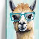 Alpaca Canvas Wall Art Nursery Wall Decor Funny Animals Wearing Glasses Pictures Prints Cute Camel Painting Framed Artwork for Living Room Bedroom Bathroom Home Decoration - 16.00"x24.00"