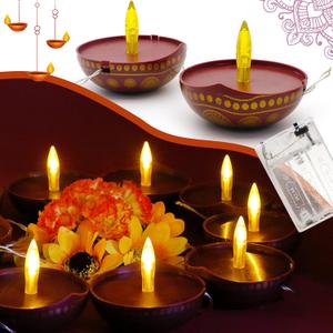 alikiki Diwali Diya String Lights - Diwali Gift Decor 10PCS LED Deepawali Battery Operated Diyas Indian Pooja Room Home Office Mandir Puja Gifts Hindu Wedding Light