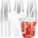 12oz Disposable Stemless Glasses with Flat Lids and Straws,PET Disposable Drinking Cups,Clear Plastic Wine Glasses for Parties Birthday,Wedding,Meeting,Christmas Party Supplies. (100, Pink)