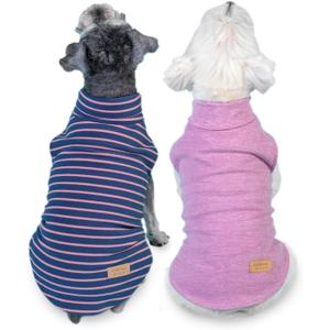 KYEESE 2Pack Dog Sweater Soft Dogs Clothes Warm Pets Clothes Turtleneck Pets Coats Dog Sweaters for Small Dogs Girl Pullover Small Pet Sweaters Stretchy Pet Sweatshirt (Medium (7-11lbs), 1# Stripe+Purple)