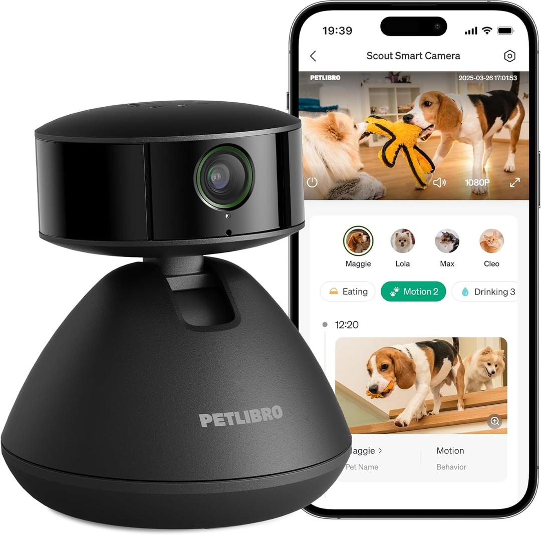 PETLIBRO AI Pet Camera Indoor with Phone App, 360 Auto Tracking Dog Camera Multi-Pet Recognition & AI Day Summary, 1080p Cat Camera Night Vision, 2-Way Talk WiFi Cam Pet with 2.4G/5G (Black)