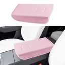 POKUNG Center Console Leather Armrest Cover Designed for 2024-2026 Refresh Model 3 Highland/Model Y Juniper,Center Console Accessories for Model 3/Y 2025 Interior Light Pink