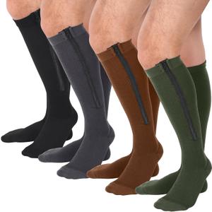 Tarpop 4 Pairs Men Zipper Compression Socks Colorful 20-30mmhg Compression Stockings with Zipper for Men Women Swelling Edema (Large-X-Large)