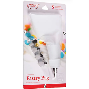 Crave Pastry Bag with Five Different Stainless Steel Nozzles for Precision, 1-pack