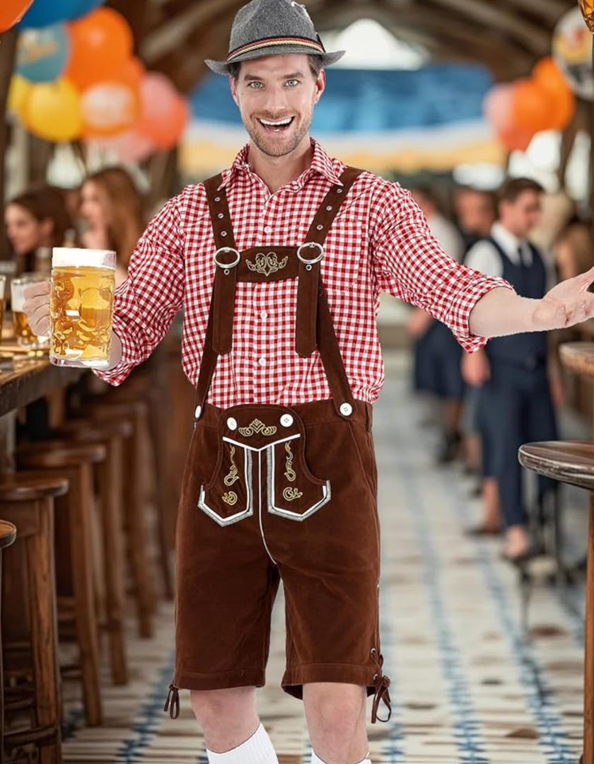 Funny World Men's Bavarian Lederhosen Costume German Oktoberfest Outfits, XL