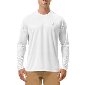 Roadbox Mens UPF 50+ UV Sun Protection Shirts Outdoor Long Sleeve SPF Diving Rash Guard for Fishing Hiking Swimming White, XL
