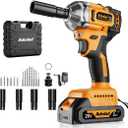 Brushless Impact Wrench 3-in-1 500N.m(369Ft-lbs) Torque Wrench 1/2 Drive with 2.0Ah Battery, 8 Drill Bits, 6 Screwdriver Bits, 4 Sockets, Cordless Impact Gun for automotive Repair and DIY