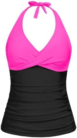 Tempt Me Women’s Tankini Top Halter Tummy Control Swim Tops Only Twist Front V Neck Bathing Suit No Bottom, Size: Large