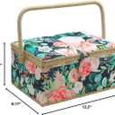Large Sewing Basket with Accessories, Sewing Organizer Box for Sewing Supplies and DIY Crafting Tools Storage Christmas Gift for Sewing Craft Lovers (Green flowers)