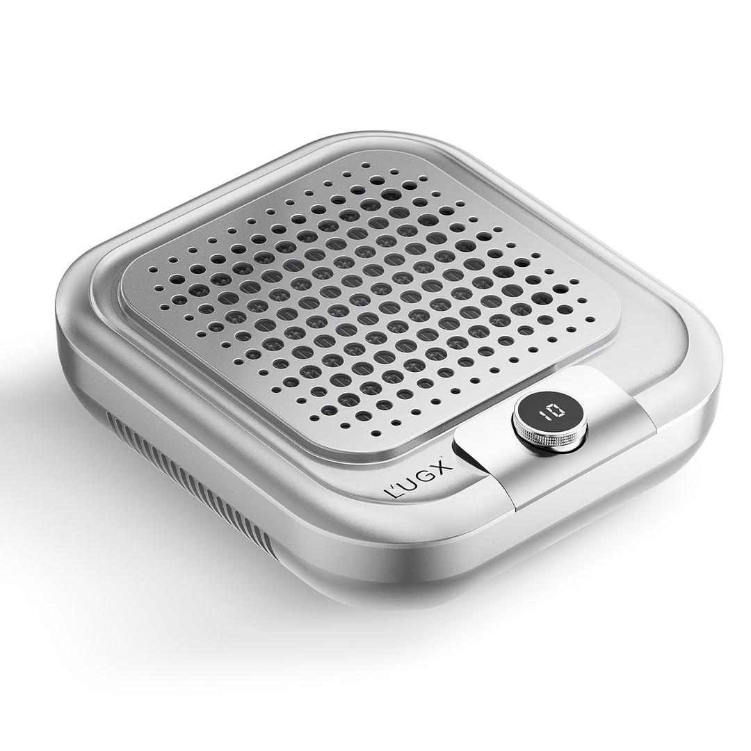 L'UGX Professional Nail Dust Collector for Acrylic Nails with 2 Reusable Filters,10-Gear Powerful Nail Vacuum Drill Duster Collector Extractor for Nail Salon & Home Use,Low Noise Chrome