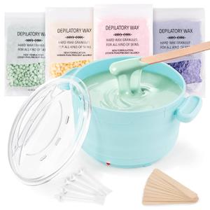 Waxing Kit, Foldable Wax Warmer with 4 Packs Hard Wax Beads, Silicone Wax Pot Machine for Full Body, Face, Eyebrows, Legs, Bikini, At Home Hair Removal Kit with 15 Accessories for Women Men, Green