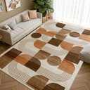 Large Machine Washable 8x10 Area Rug, Soft Modern Geometric Abstract Orange Rugs for Bedroom Living Room, Non-Shedding Faux Wool Indoor Throw Floor Carpet for Office Entryway Dining Room Decor