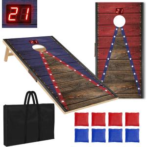 Electronic Cornhole Board Set 4x2ft 2x1ft, Automatic Scoring Corn Hole Games for Adults & Kids, Wooden Portable Cornhole Set with 8 Bean Bags & Carrying Bag for Outdoor, Party, Tailgate