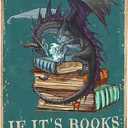 Bookish Gifts Dargon Gifts Vintage Dragon Tin Sign It's Not Hoarding If It's Books Sign for Home Cafe Bedroom Library Bookshelf Wall Decor 8x12 Inch (3018) (Blue)
