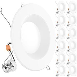 Sunco 12 Pack 6 Inch LED Recessed Light, Retrofit Downlight Can Lights for Ceiling, Baffle Trim, 1050 LM, 13W (75W Equivalent), 5000K Daylight, Dimmable, Damp Rated UL