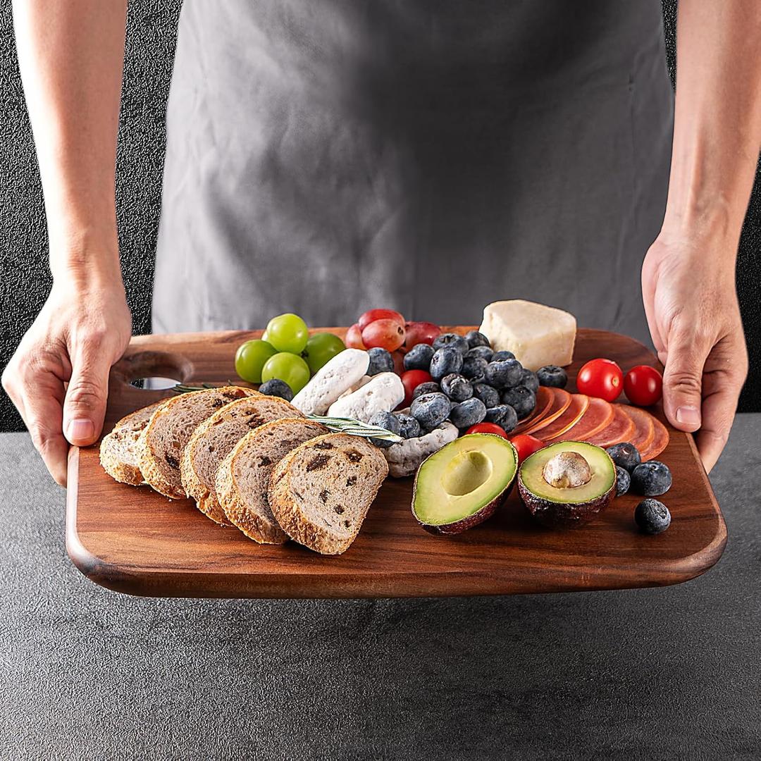 Wood Cutting Boards for Kitchen, Acacia Wooden Heavy Duty Cutting Board, Chopping Serving Boards with Hanging Hole for Meat Bread or Vegetables