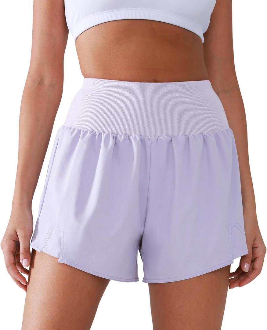 Women's High Waisted Running Shorts with Spandex, Athletic Shorts for Women Light and Airy with Wind-Resistant Fabric (Purple, M)