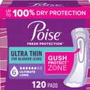 Poise Ultra Thin Incontinence Pads for Women, 6 Drop, Long, 120 ct