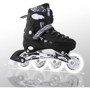 4 Types Size Adjustable Inline Skates Kids Adults for Outdoor Flash Men and Women Roller Skates Beginners Featuring All Illuminating Wheels Roller Shoes Pu High Elastic Wear Wheel (L(6.5-8.5), Black)