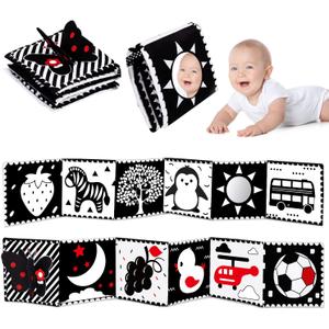 Black and White High Contrast Toys for Baby 0-3 3-6 months Infant Tummy Time Soft Crinkle Book Mirror Sensory Toys 0 2 4 5 6 Month Old Babies Boy Gril Newborn Development Christmas Stocking Stuffer