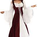 Renaissance Dress Women Medieval Dress Ren Faire Costume Renaissance Outfit Irish Dress Halloween Costume for Women (Small-Medium, Burgundy)