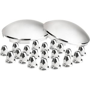 Semi Truck Front Hub Cap Cover with 33mm Lug Nut Cover- 5 Even Notched - for Front Wheel Universal Fit - 2 Pc Pack, Lip: 7/16" with Pre-Installed Clips (Dome Top, Stainless Steel)