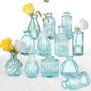 Bud Vases Set of 11, Blue Glass Vase Small Vintage Flower Vase for Decor Ribbed Glass Bud Vases in Bulk Wedding Decor Bridal Shower Party Centerpieces Home Room Table Decorations