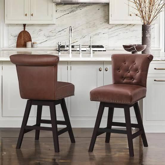 Caesar 26 in. Dark Brown Faux Leather Swivel Upholstered Barstool Solid Wood Counter Stool with Nailhead Trim (Set of 2)