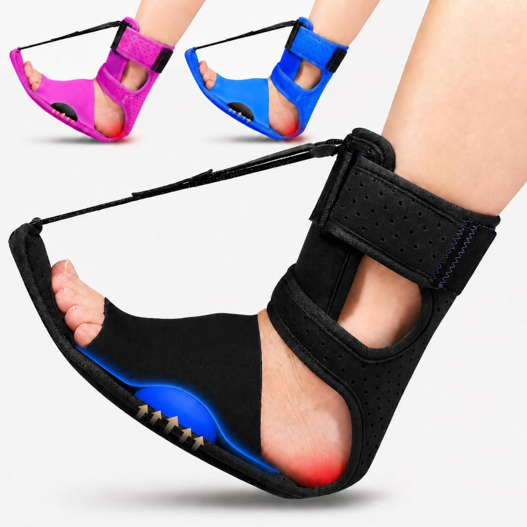 Plantar Fasciitis Night Splint, Night Splint for Plantar Fasciitis Women & Men, Adjustable Straps Stretch the Plantar Fascia, Helps Relieve Heel & Morning First Step Pain, Soft & Breathable, Black