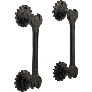 MyGift Rustic Cast Iron Door Pull Handle with Industrial Wrench and Gears Design, Heavy Duty Commercial Hardware, Decorative Mechanic Factory Style for Sliding Doors, Set of 2