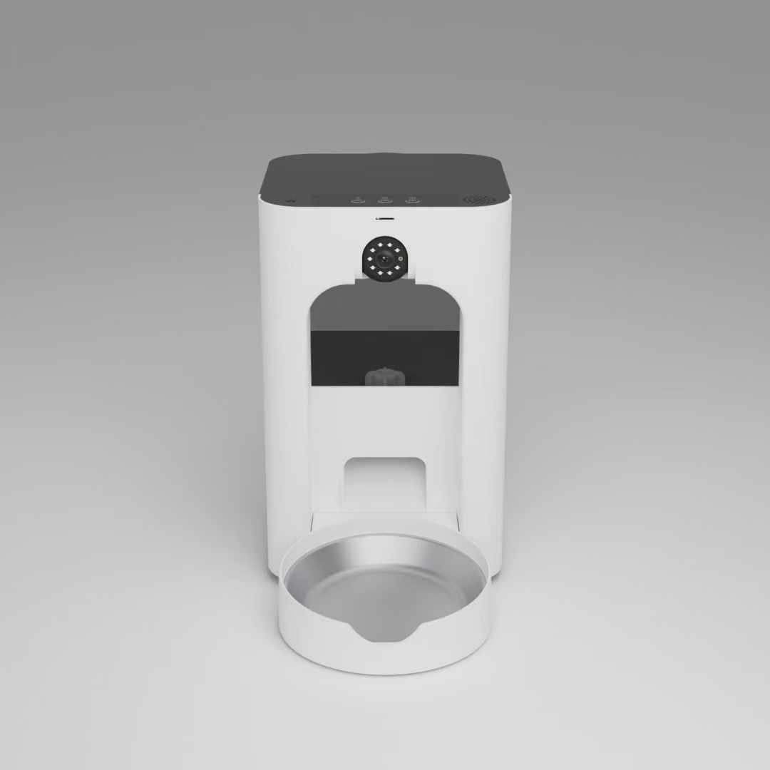 Automatic Cat Feeder with Surveillance Camera, Food Dispenser, White