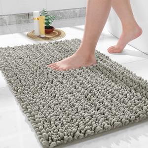 Yimobra Bathroom Rug Mat 24 x 17, Extra Soft Non Slip Absorbent Water Bath Rug, Quick Dry Machine Washable Chenille Shaggy Shower Mat, Bath Mat for Bathroom Floor, Home Decor Accessories, Sand