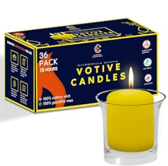 Candle Charisma Citronella Scented Votive Candles - 15 Hour Burn time - Set of 36 for Dinner, Wedding, Halloween and Holiday Decorations