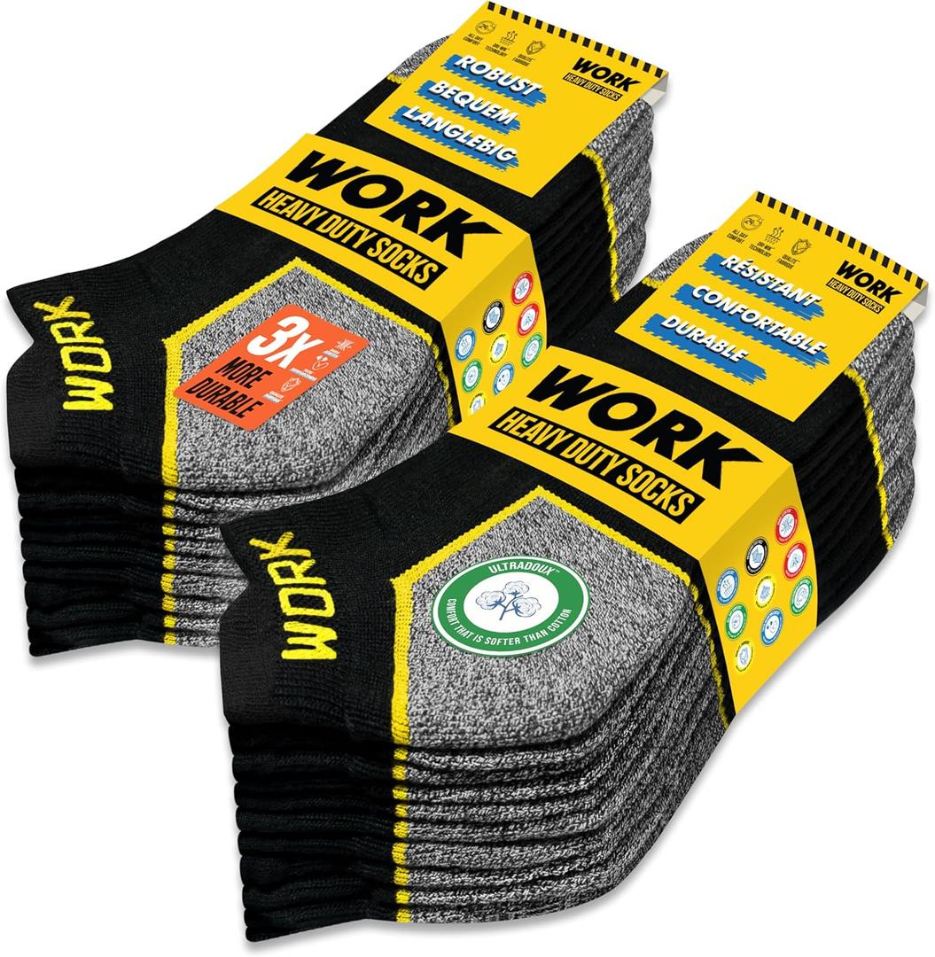 WORK Men's Short Socks Black Ankle Length 10 Pairs (Large)