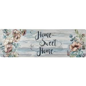 Home Dynamix Cozy Living Home Sweet Home Floral Runner Anti-Fatigue Kitchen Mat, Non-Slip Floor Mat, Padded Standing Desk Mat, Grey/Blue, 17.5"x55"