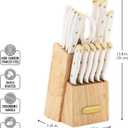 FARBERWARE 15-Piece Knife Block Set, Triple-Riveted High-Carbon Stainless Steel Kitchen Knives, Razor Sharp Blades, Wood Storage Block, White/gold
