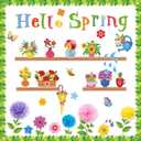 73Pcs Hello Spring Bulletin Board Decorations Set, Colorful Flower & Butterfly Classroom Door Wall Chalkboard Decor with Floral Cutouts and Leaf Border for Spring School and Office