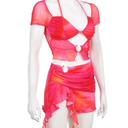 Unknown Women's 3 Piece Tie Dye Halter Triangle Tie Back Bikini Set with Ruched Drawstring Cover Up S