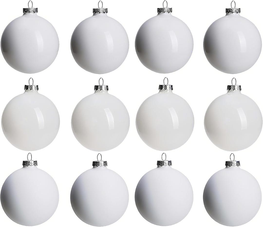 White Glass Christmas Ornaments for Tree, Matte, Shiny, Clear Ball Ornaments, 12 Pcs Ivory Xmas Balls for Home Decoration, Thanksgiving, Party, DIY Gift (Set of 12-2.36inch)
