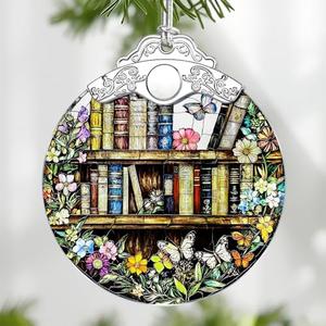 Book Stained Glass Ornament, Christmas Ornaments – Christmas Tree Decorations, Holiday Decor, Stocking Stuffer, Gift Idea, Gifts for Book Lover, Friend, and Faimly