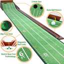 Golf Putting Mat with Ball Return - Putting Green Indoor Featuring 9ft Non-Slip Velvet Surface for Indoor & Outdoor - Smooth, Skip-Free Walnut Ball Return System - Golf Practice Mat for Backyard