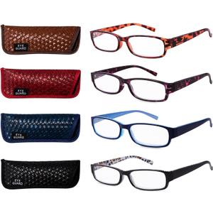 EYEGUARD Readers 4 Pack of Thin and Elegant Womens Reading Glasses with Beautiful Patterns for Ladies 1.50